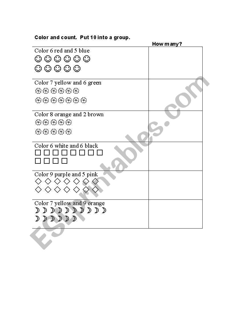 Maths counting exercise worksheet