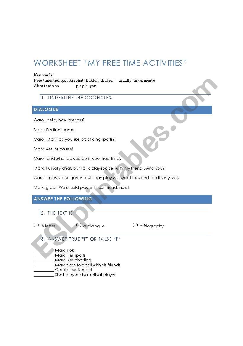 free time worksheet