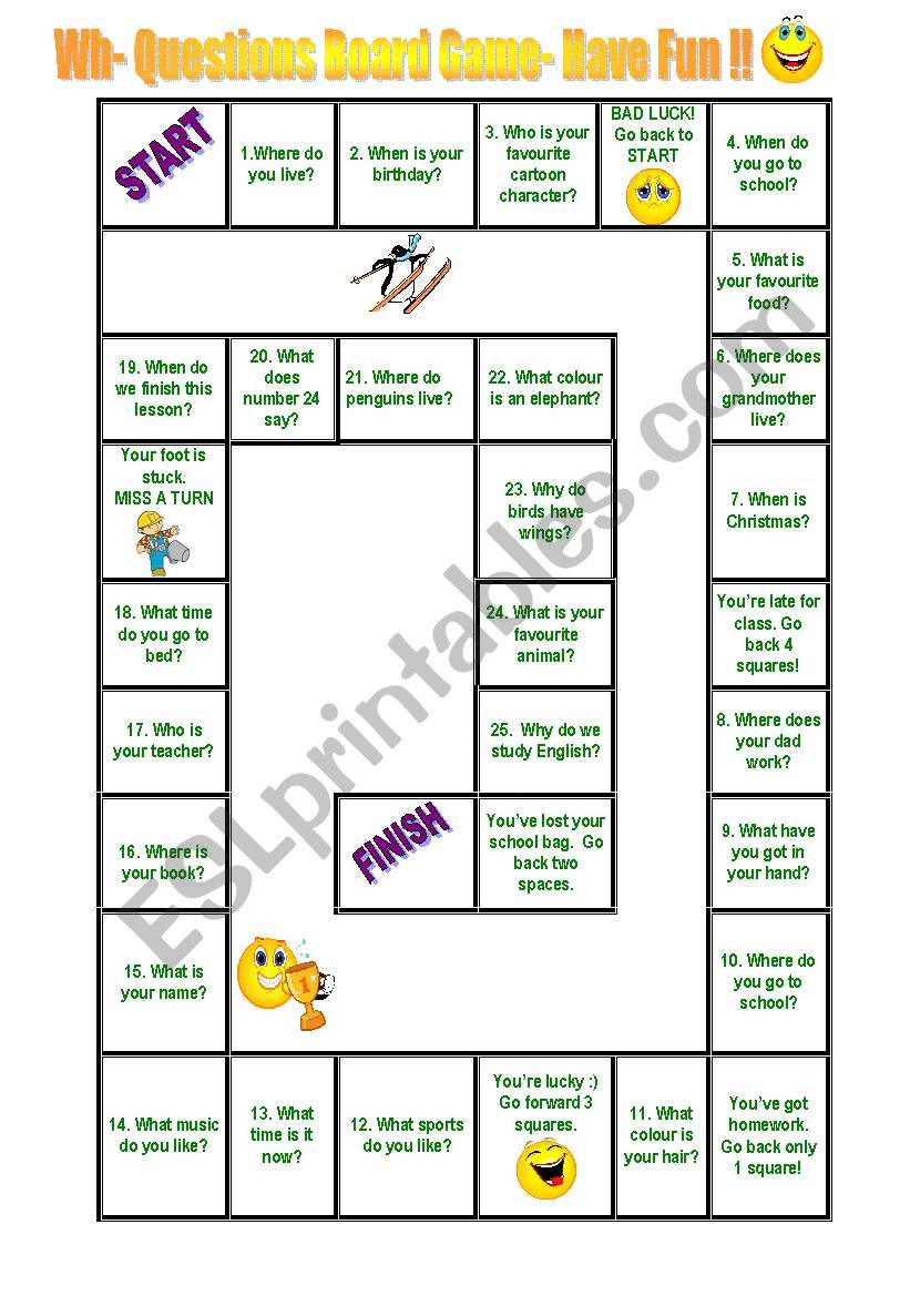 Wh Questions Board Game ESL Worksheet By Spagman63