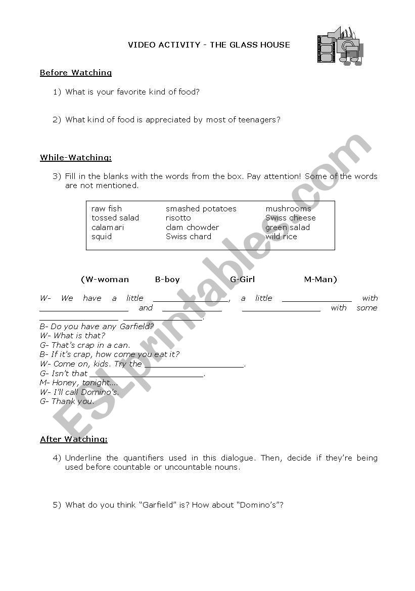 Video Activity worksheet