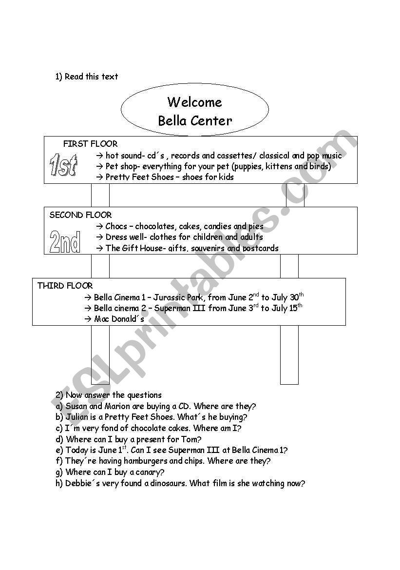 welcome to bella center  worksheet