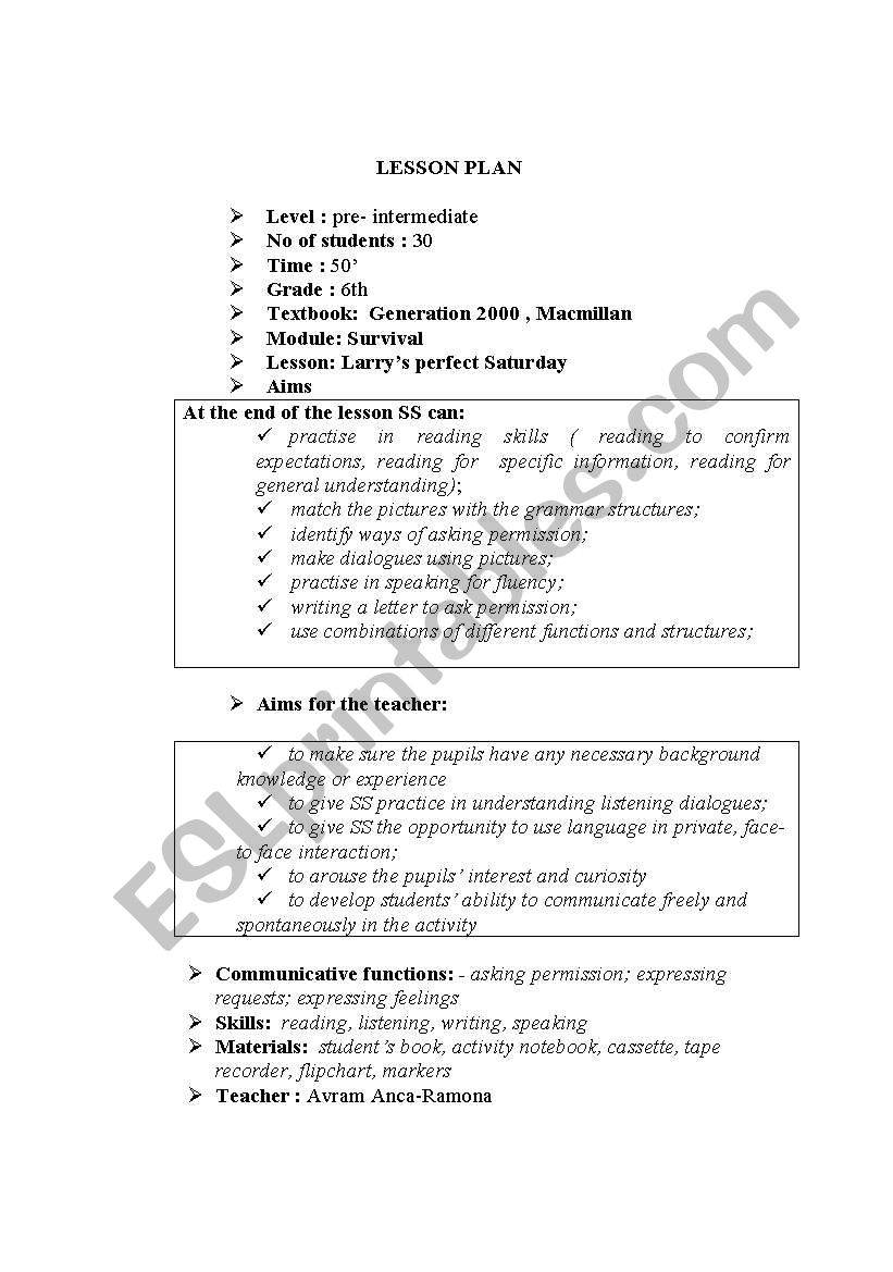 Lesson plan worksheet