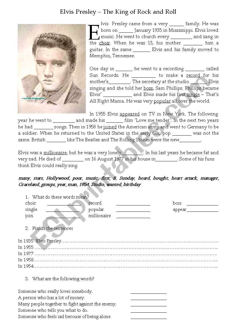 Elvis Presley ESL worksheet by SMAgnes