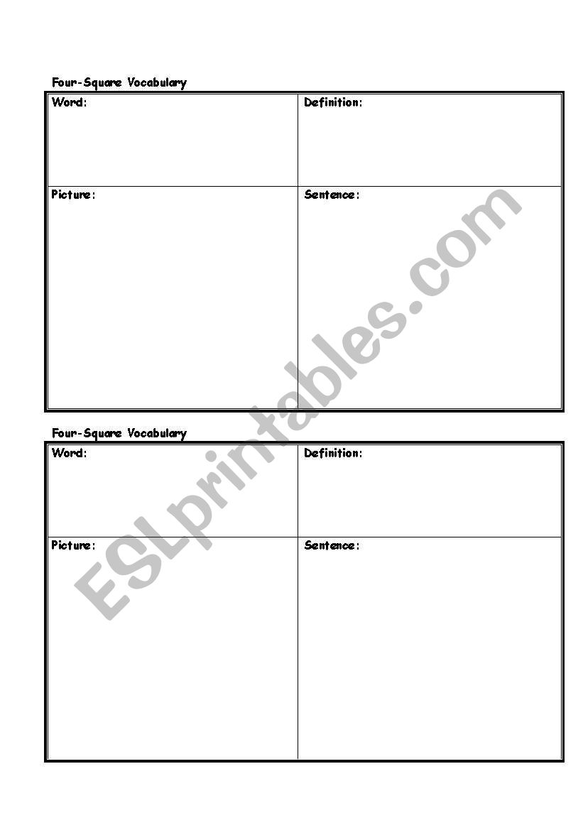 English worksheets 4square vocabulary template