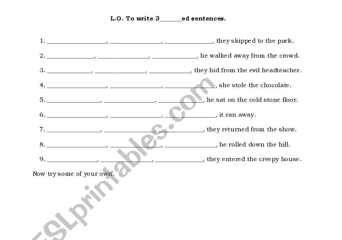 English Worksheets Writing 3 ED Sentences 