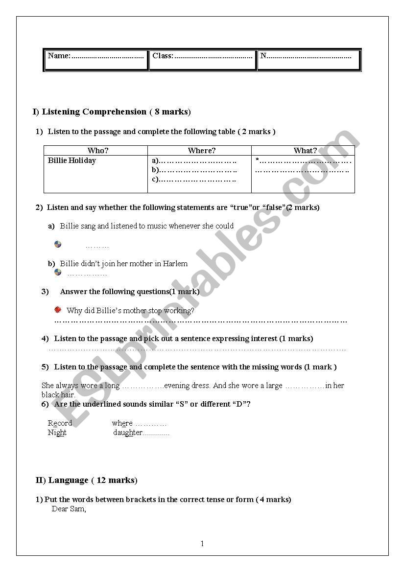 listening comprehension worksheet