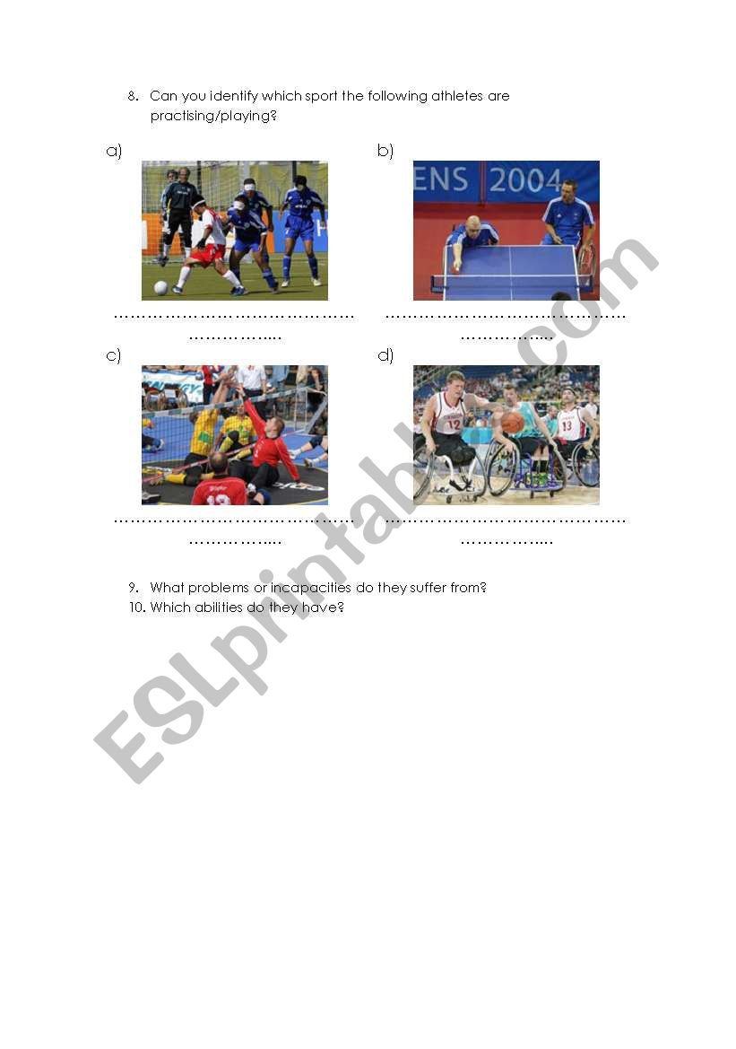 Paralympic Games worksheet