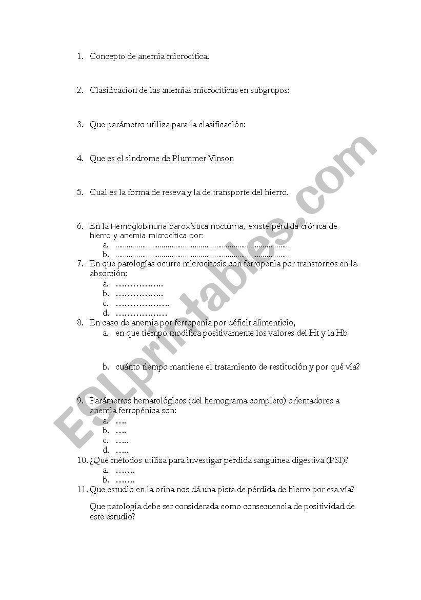 Test anemias worksheet