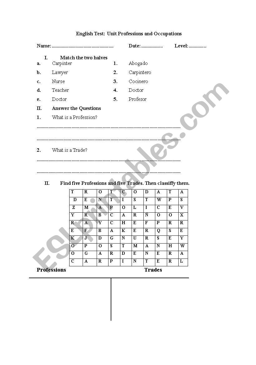 test worksheet