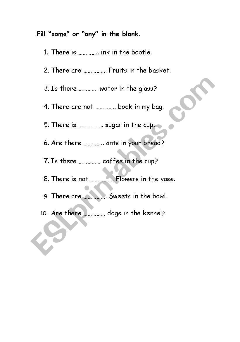 Choose some and any worksheet