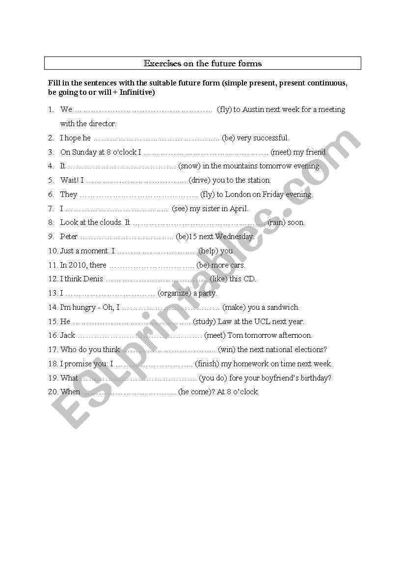 Futures forms : exercises worksheet
