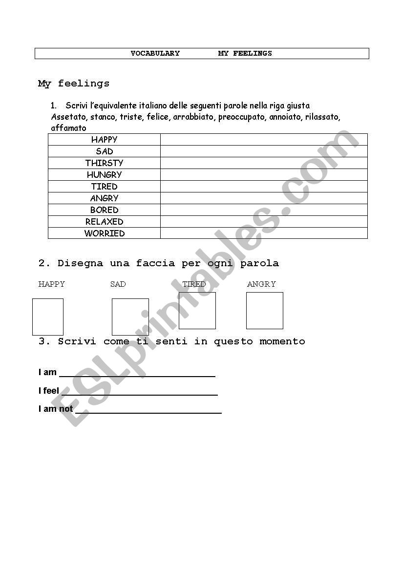 To BE    My feelings worksheet