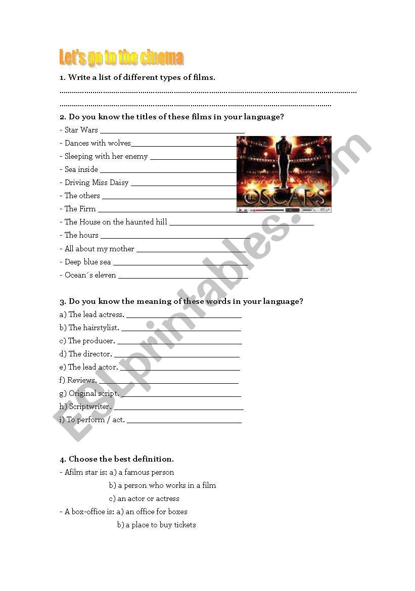 English Worksheets Let S Go To The Cinema