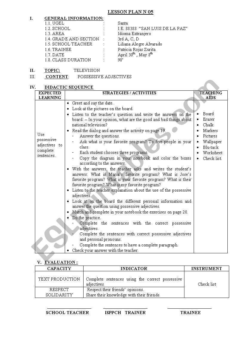 possessive adjectives worksheet