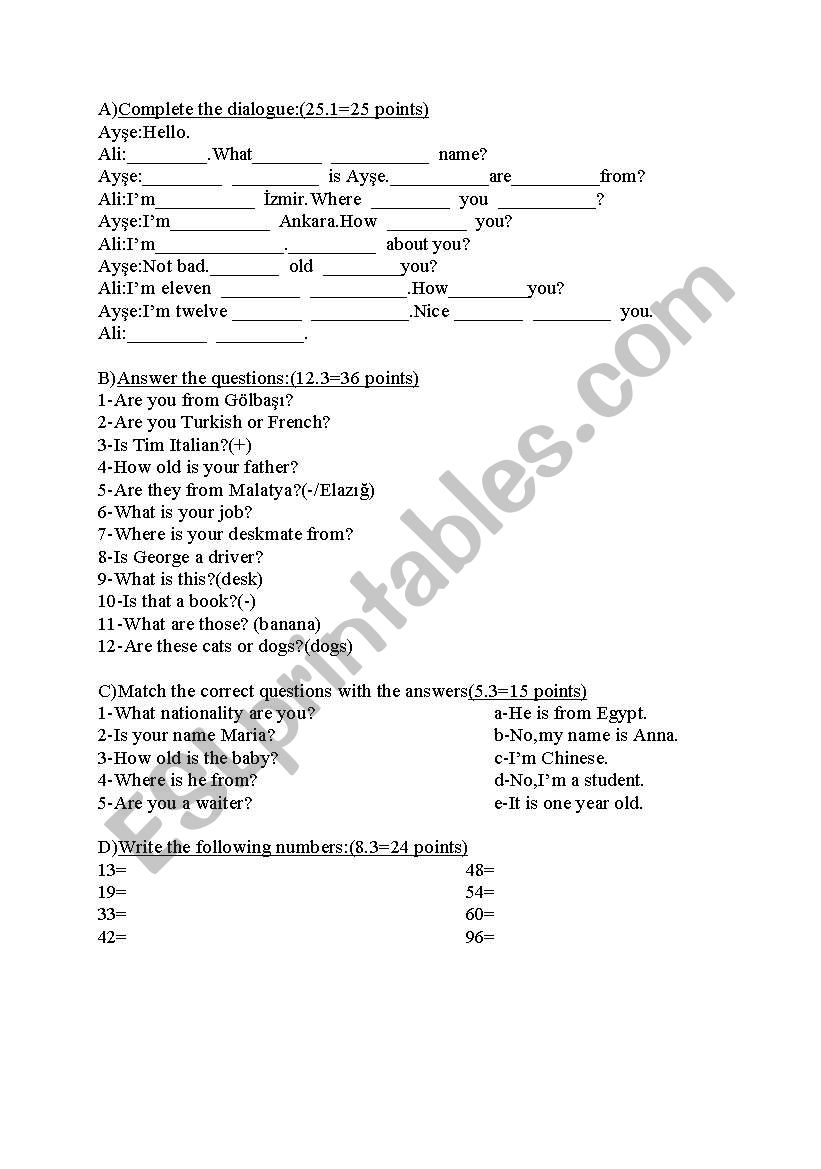 beginners worksheet