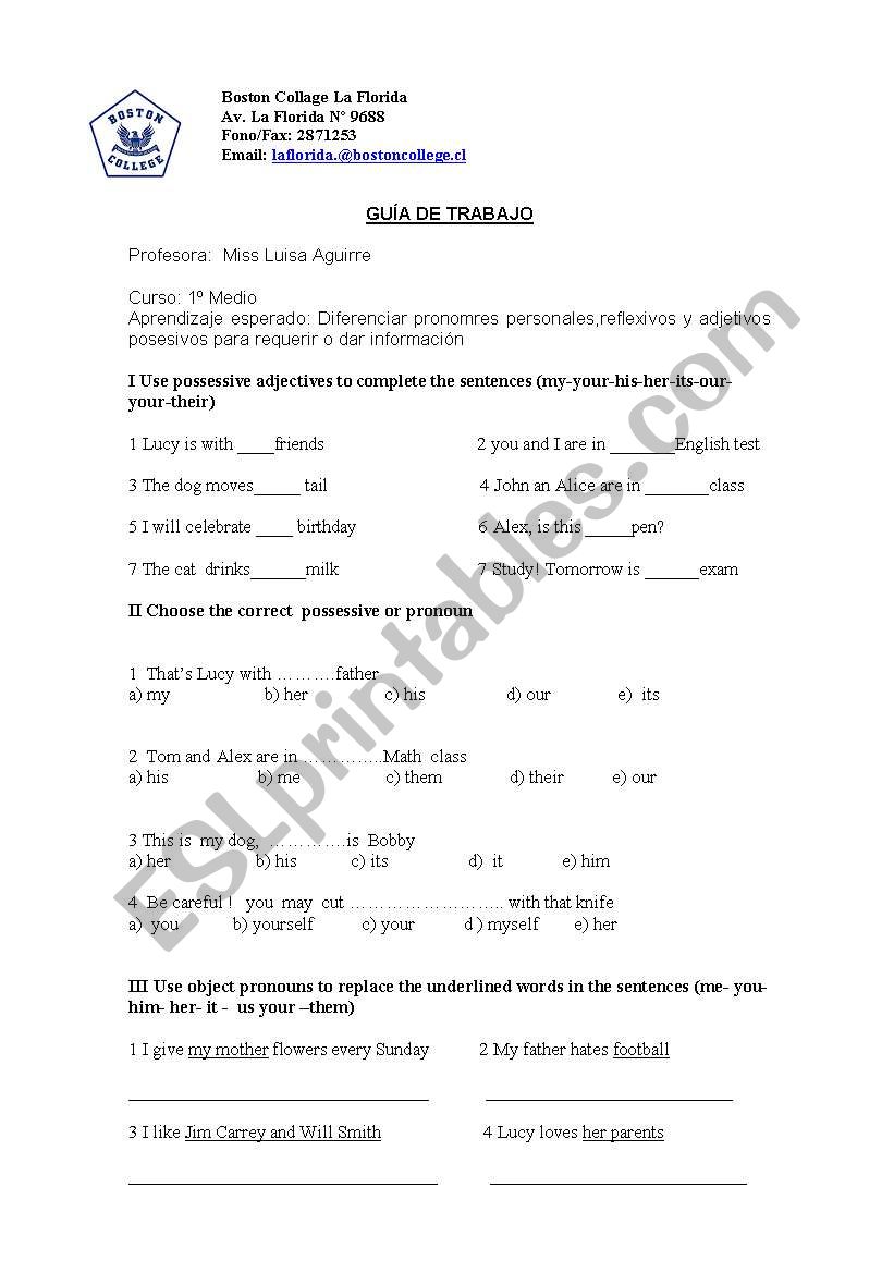 pronouns and possessives worksheet