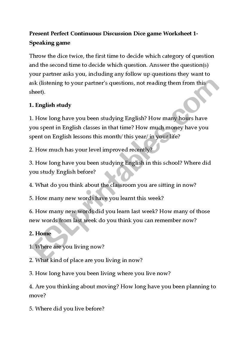 present perfect continuous exercise