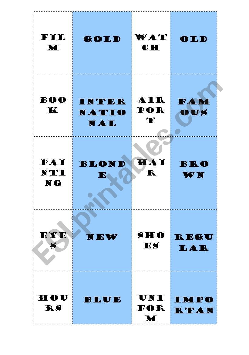 adjective domino worksheet