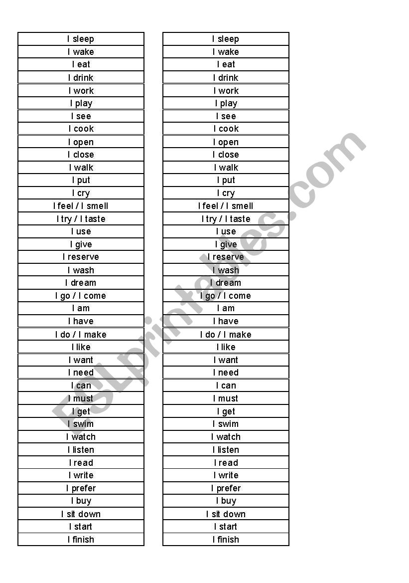 Every day verbs worksheet