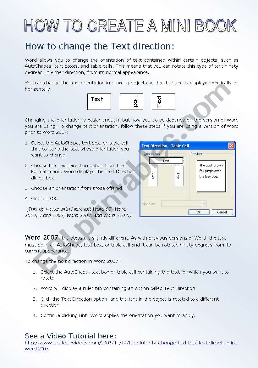 How to create a mini book worksheet