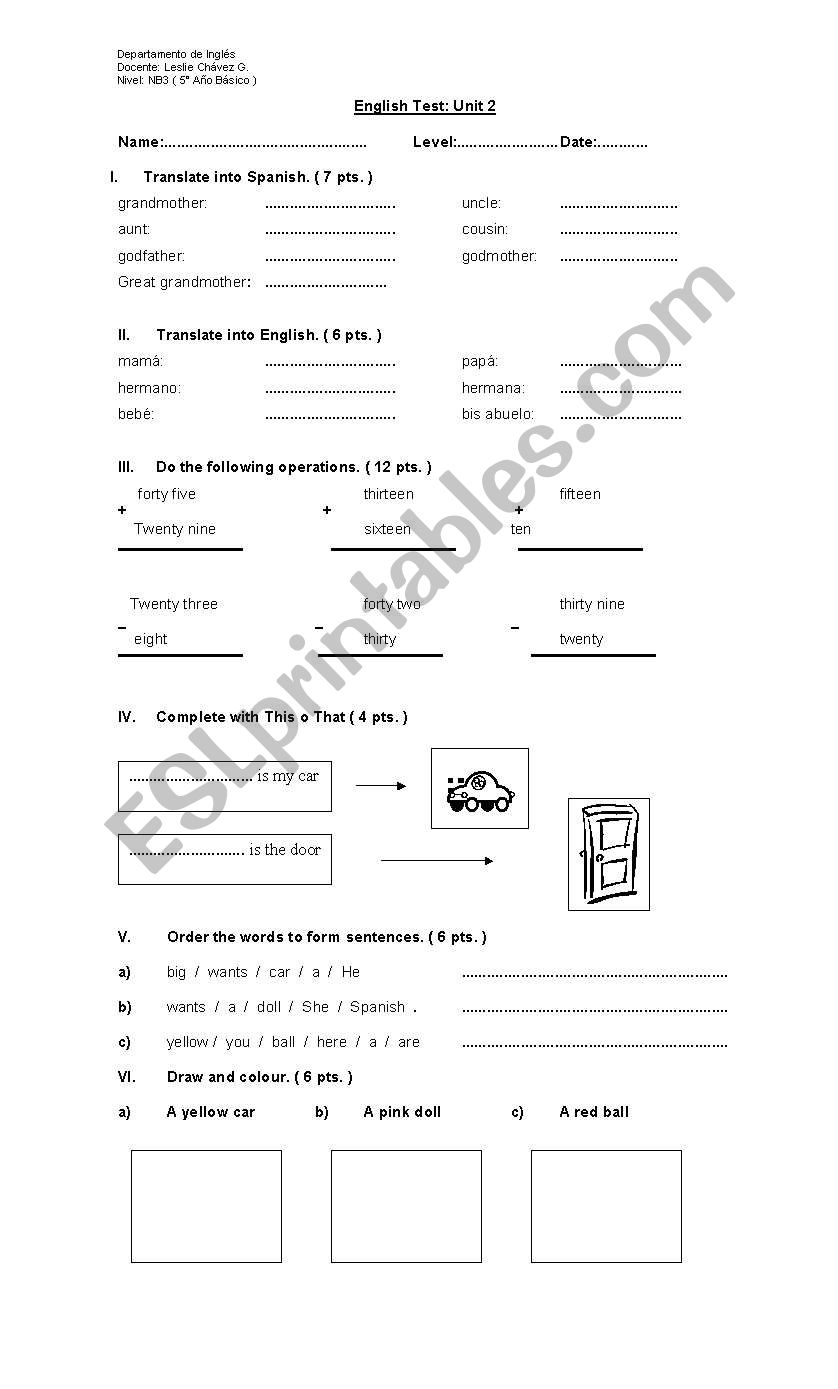 test worksheet