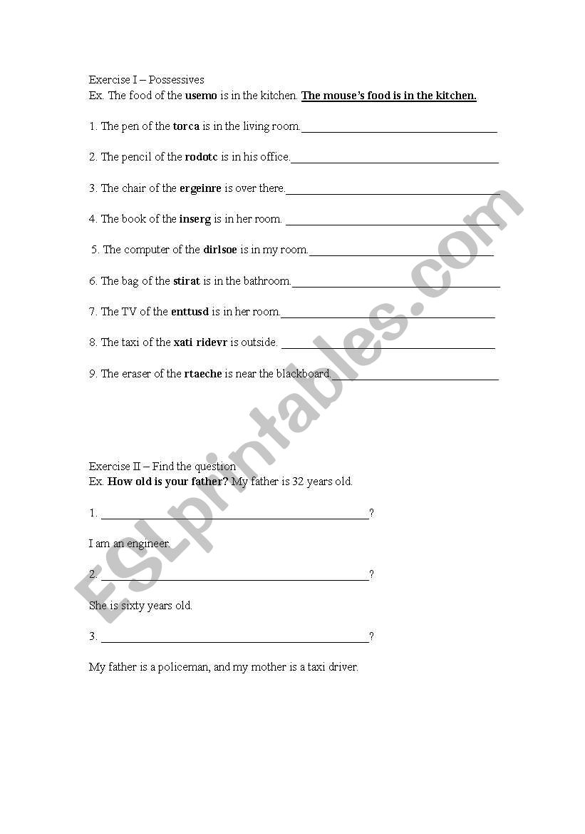 Exercise Sheet worksheet