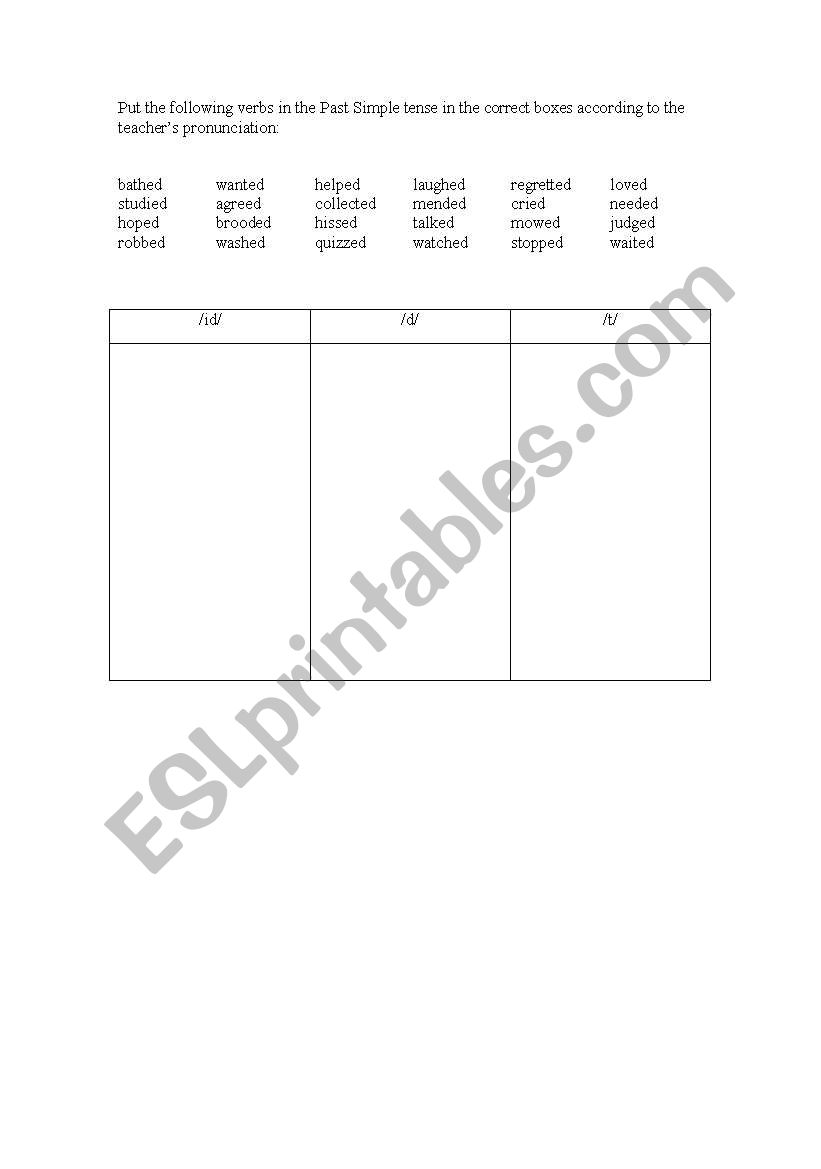 Past Simple endings worksheet