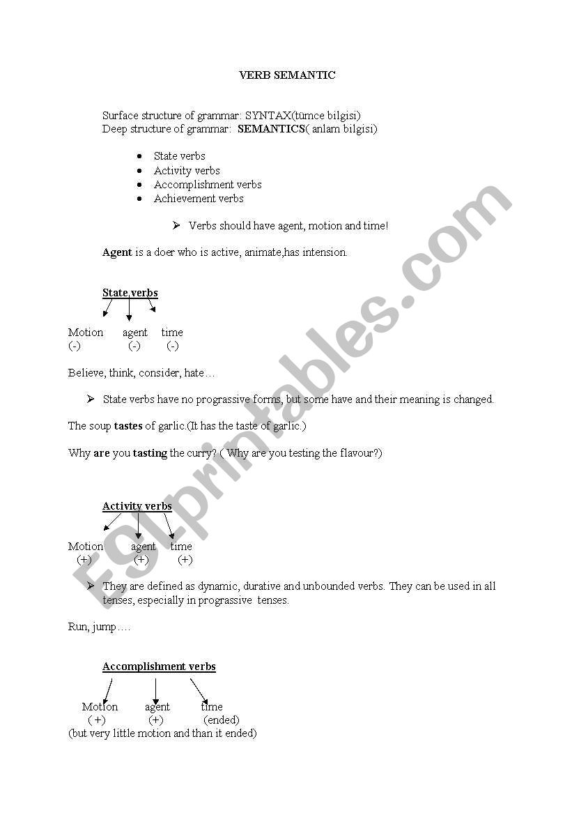 Verb Semantic worksheet