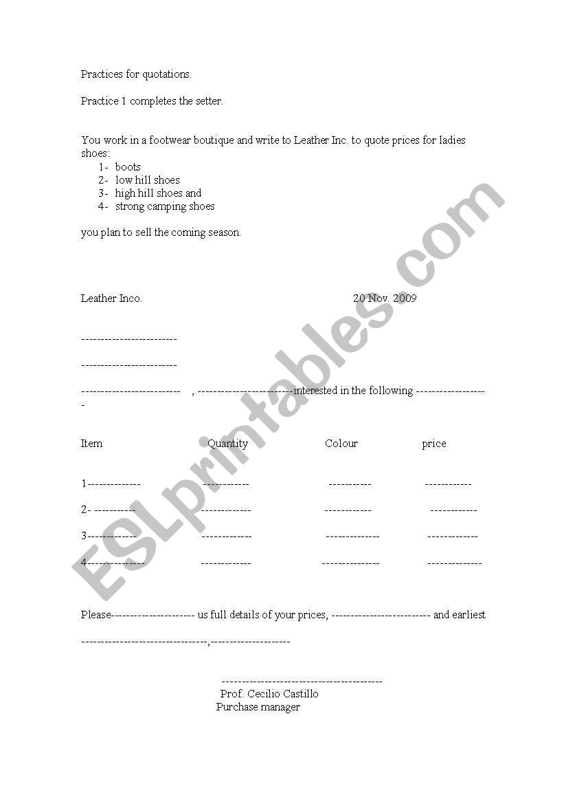 quotation practice worksheet