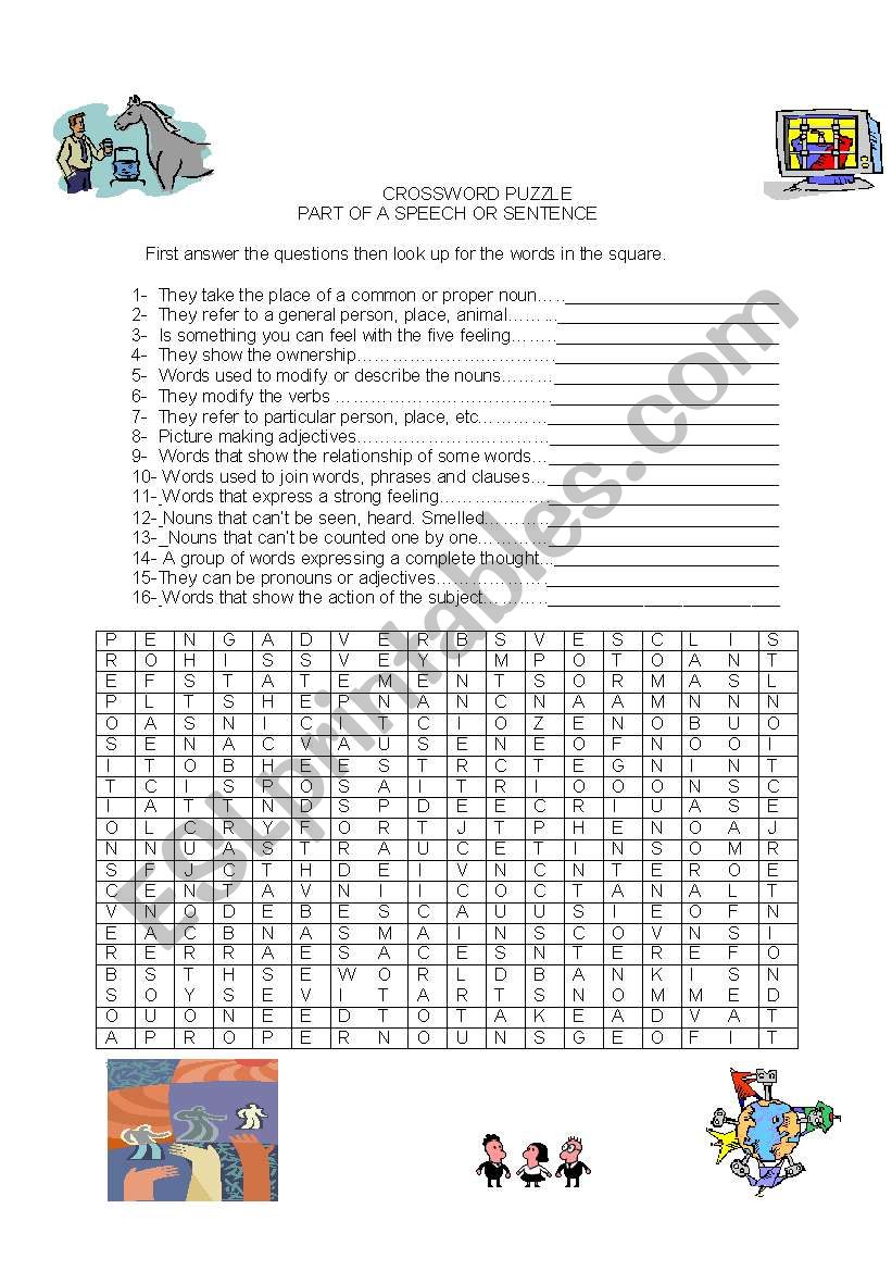 parts of speech puzzle worksheet