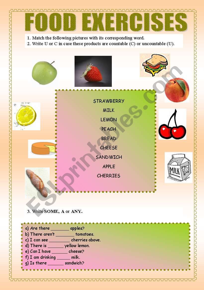 food exercises worksheet