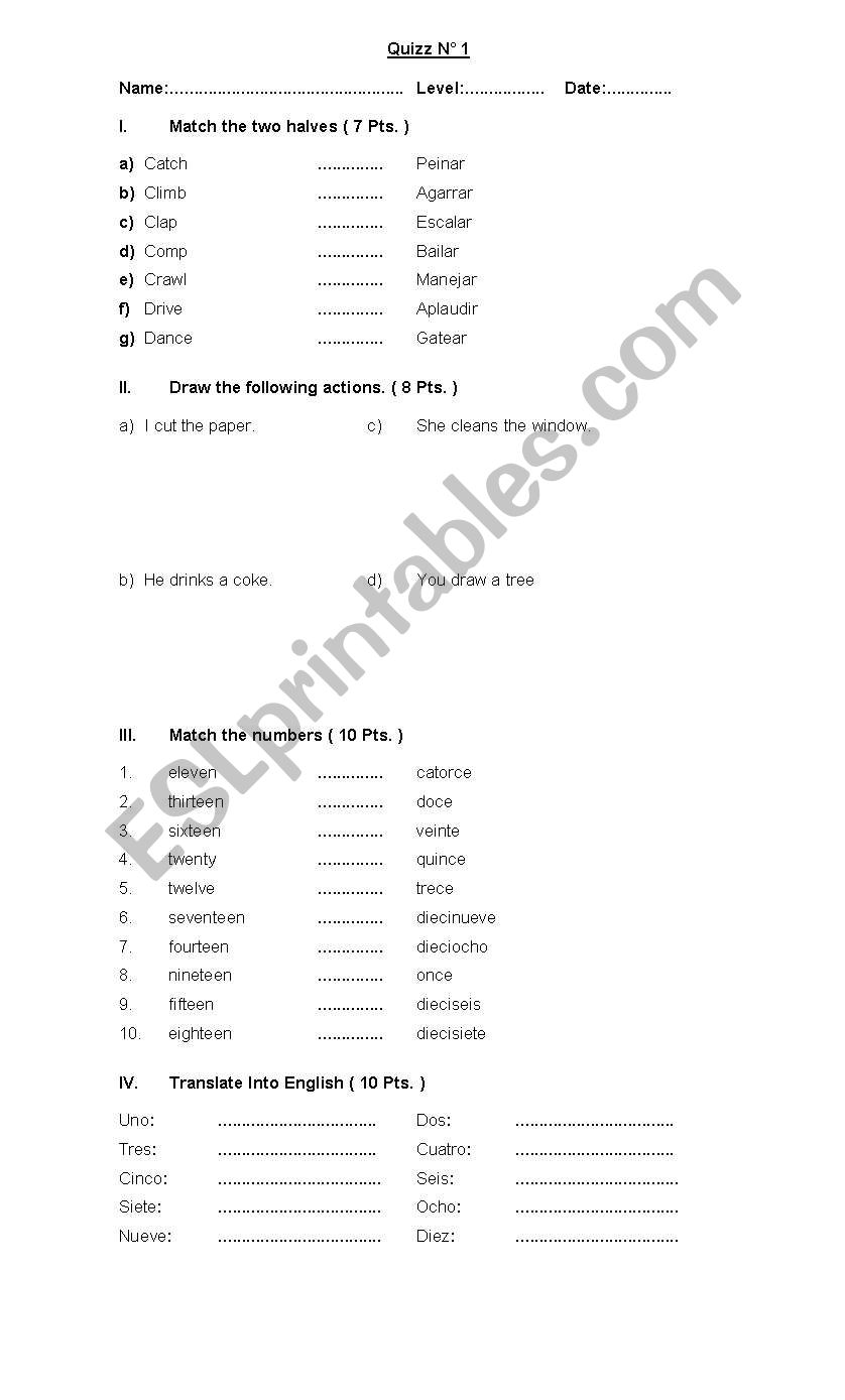 test worksheet