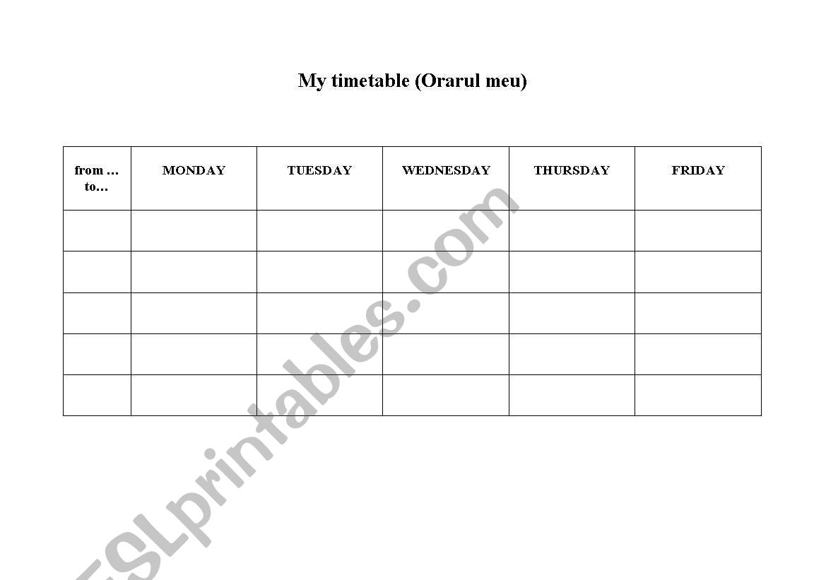 my timetable worksheet