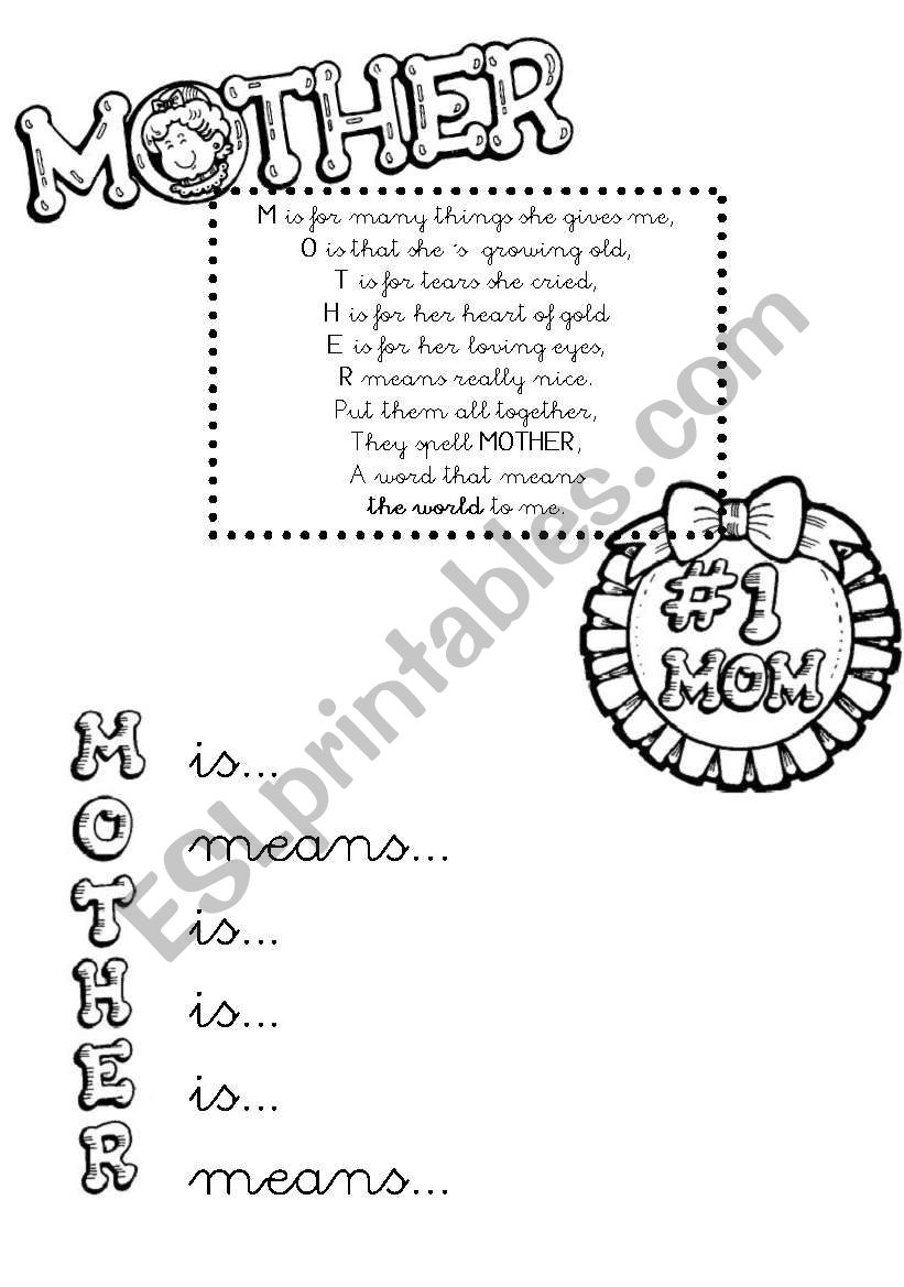 Mother´s Day Poem Activity Esl Worksheet By Mandm