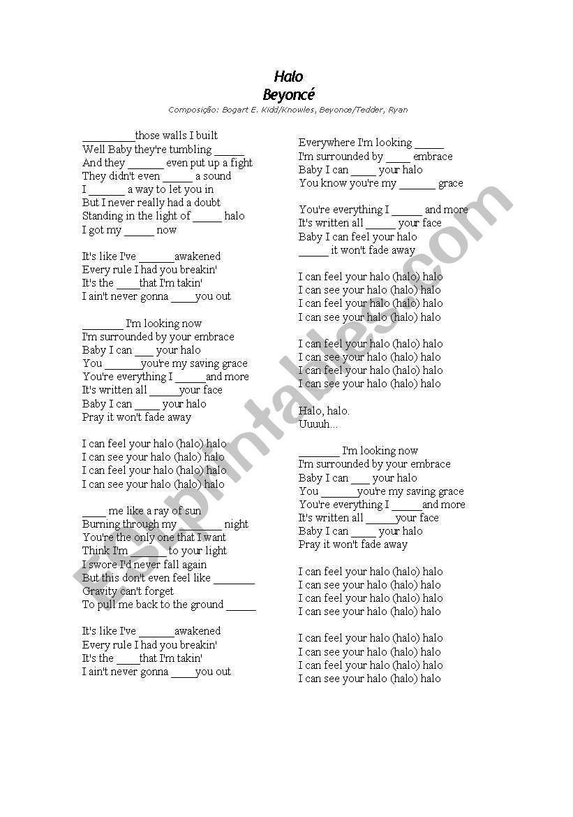 English Worksheets Halo Beyoncé