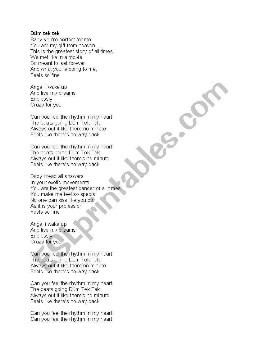 song worksheet