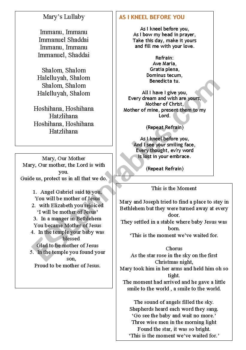 Mass Hymns worksheet