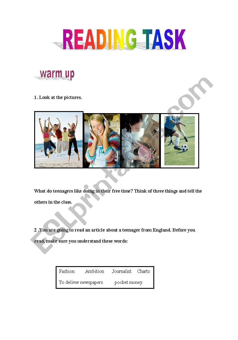 reading task worksheet