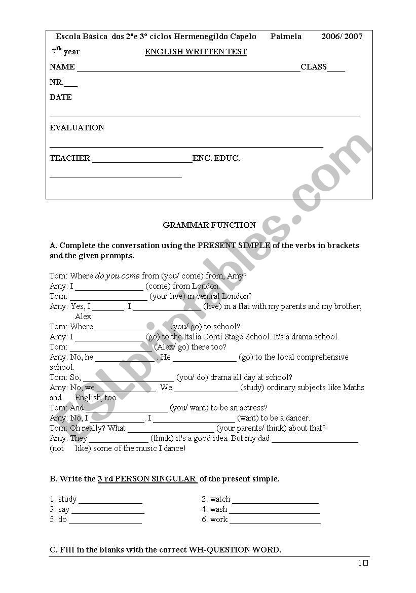 ficha avaliao worksheet