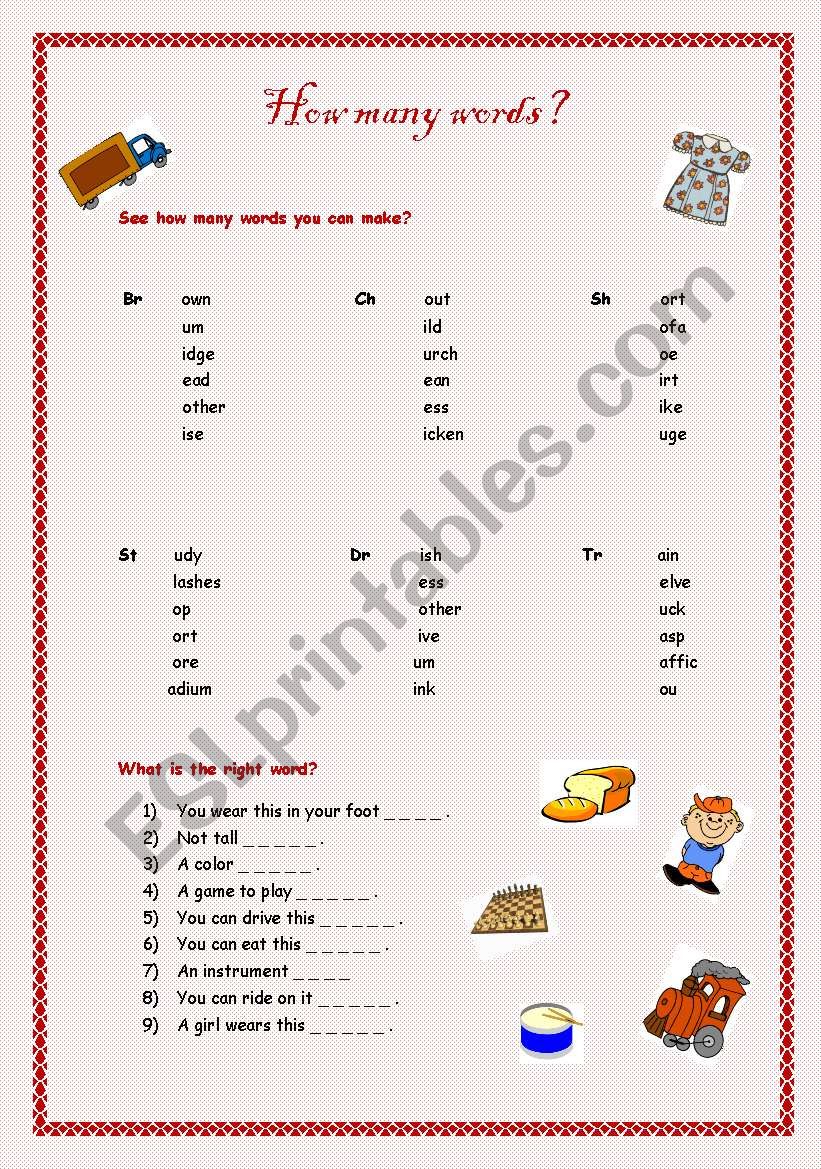 English Worksheets How Many Words 