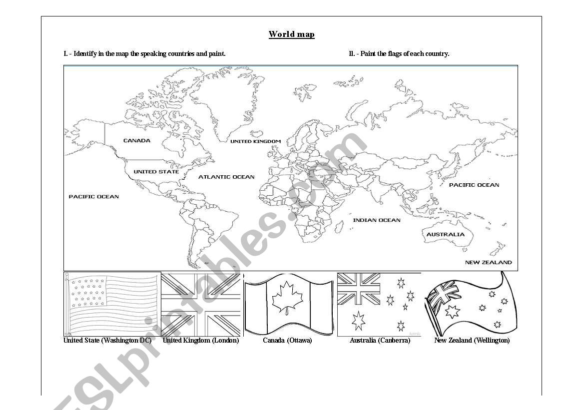 World Map - ESL worksheet by RAQUELORENA