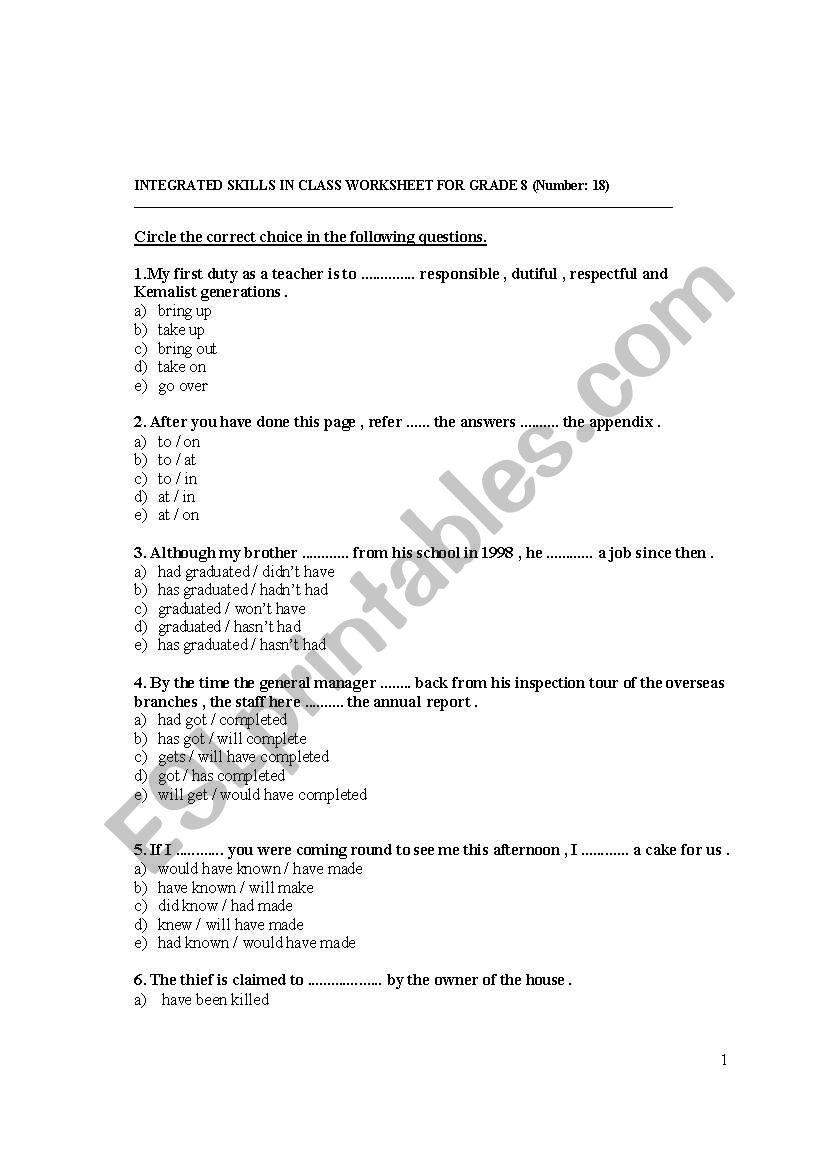 MULTIPLE CHOOSE TEST worksheet