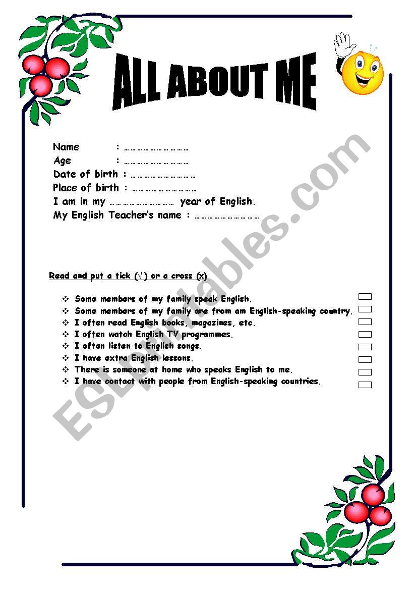 Potrfolio name page worksheet