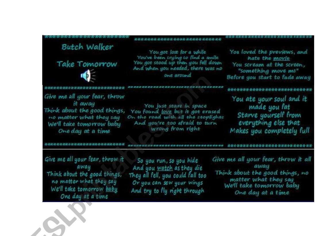 Butch Walker- Take Tomorrow worksheet