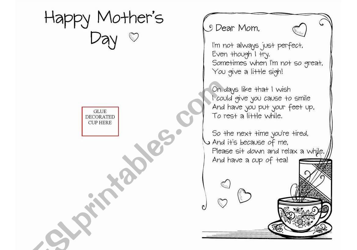 Mother´s Day Cup Of Tea Card Craft Instruction Set 3 Pages Esl Worksheet By Susiebelle