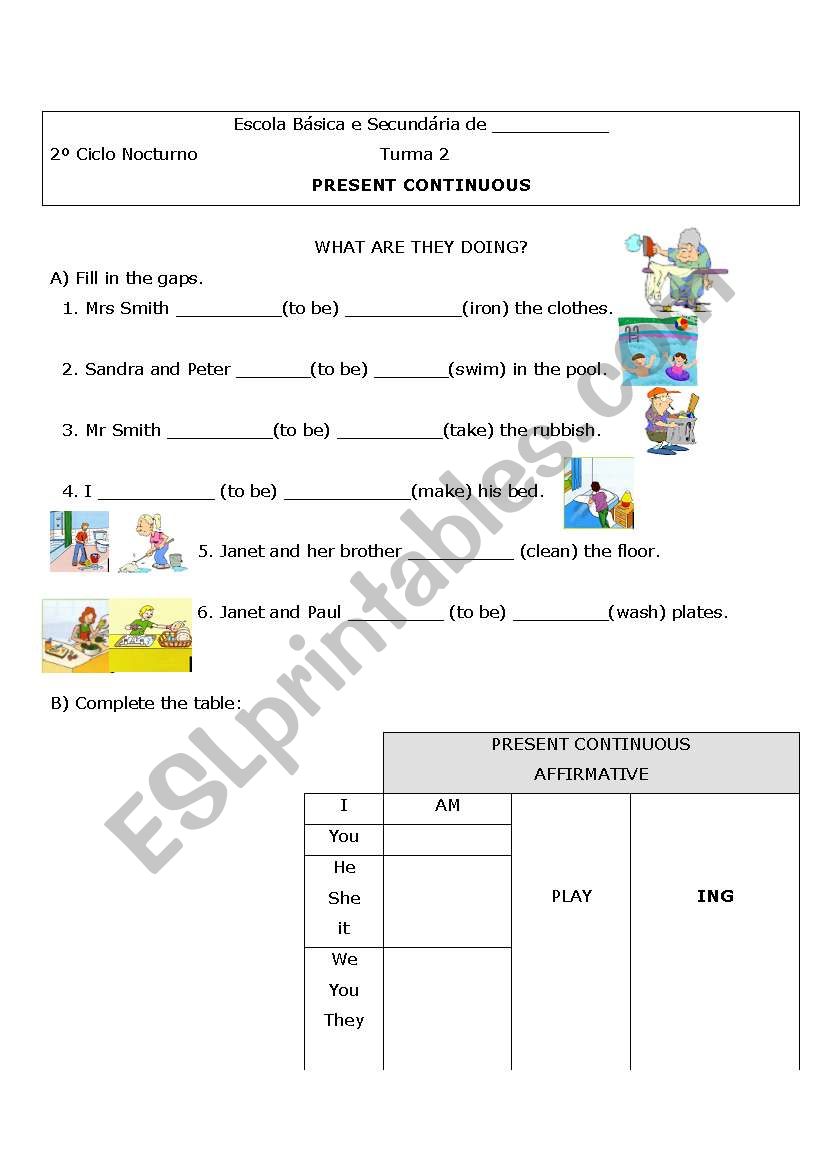 present continuos worksheet