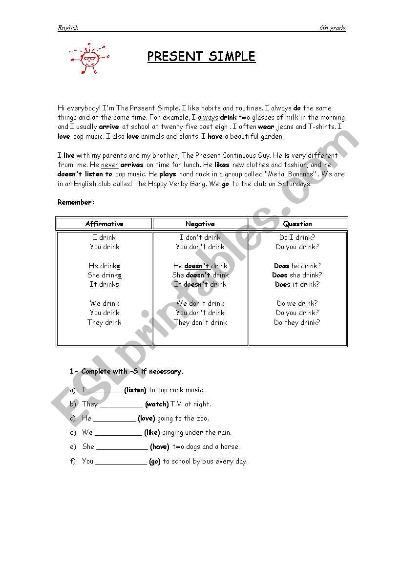 Present Simple Tense worksheet