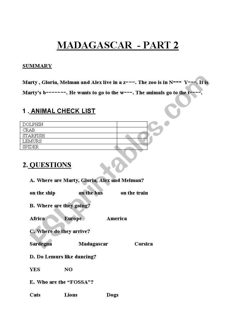 Madagascar worksheet