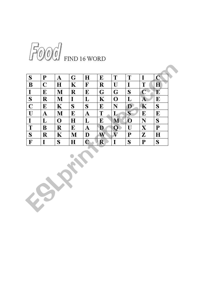 FOOD worksheet