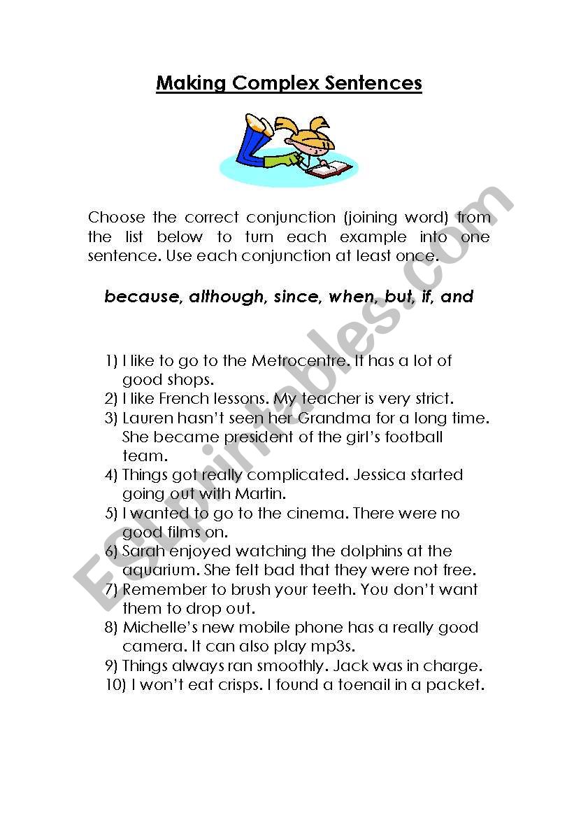 Making Complex Sentences ESL Worksheet By Xine42